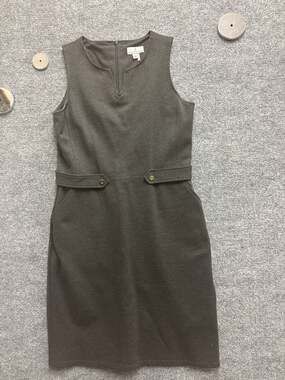 Jude Connally Dark Grey Sleeveless Anya Sheath Dress with Gold Button Waist Deta